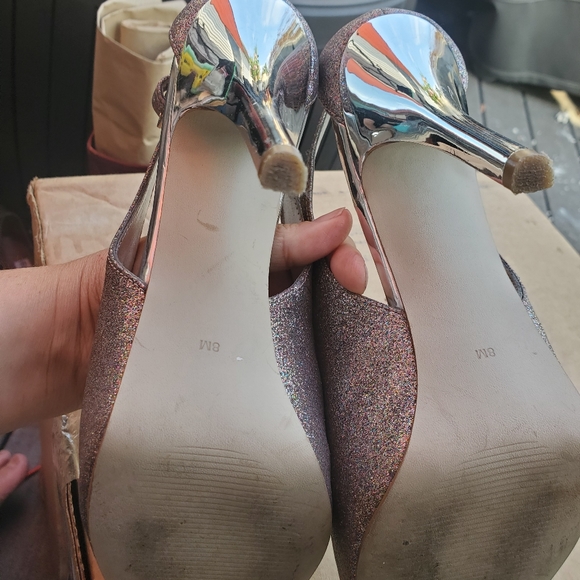 Guess alcott peep toe sandal heel size 8 silver sparkle - Picture 9 of 9